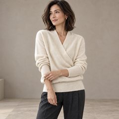 Unisex Merino Wool Crossover Neckline Sweater – Relaxed Drape