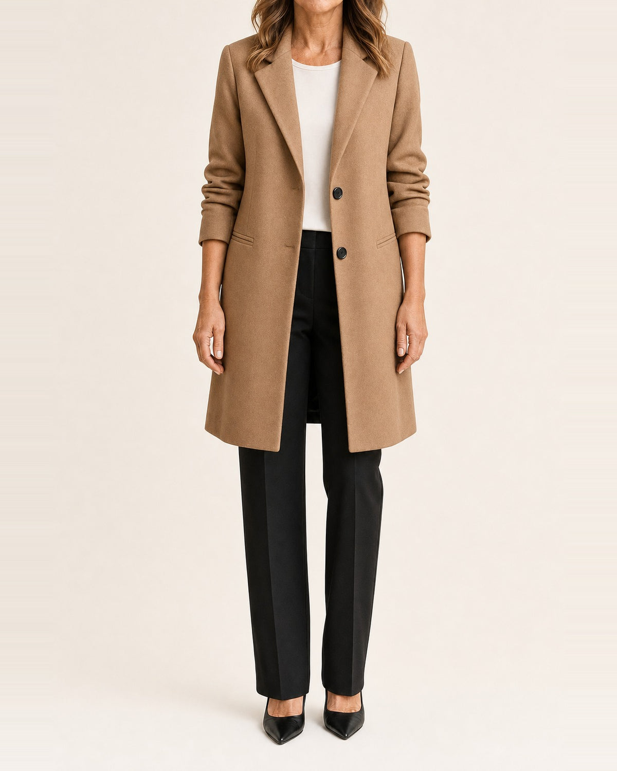 Women's Wool Tailored Longline Coat – Versatile Fit, Khaki