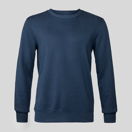 Men's Cotton-Modal French Terry Crew Neck Sweater – Relaxed Fit, Blue