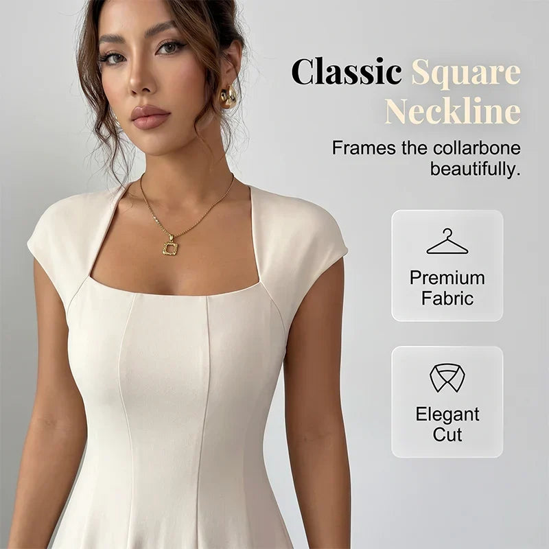 Women's Square-Neck A-Line Midi Dress