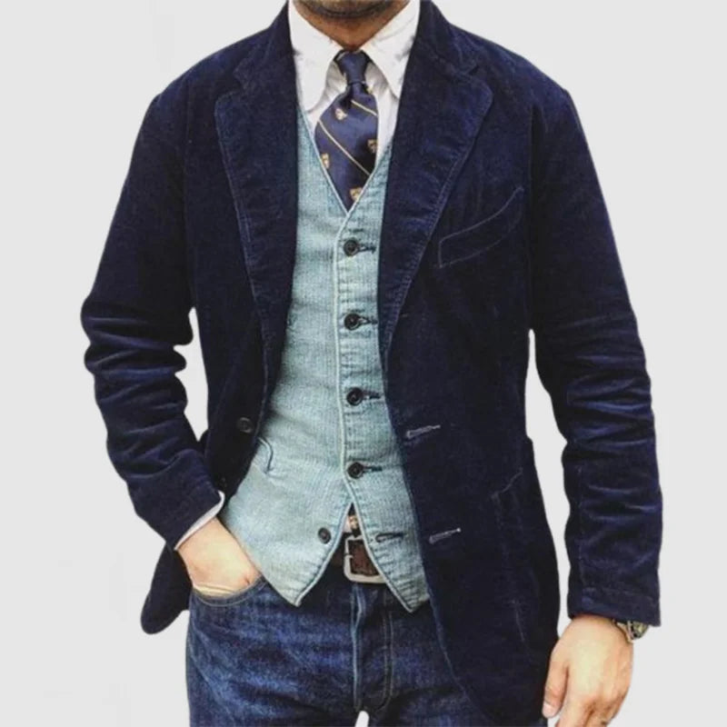 Men's Corduroy Lapel Jacket And Waistcoat Set