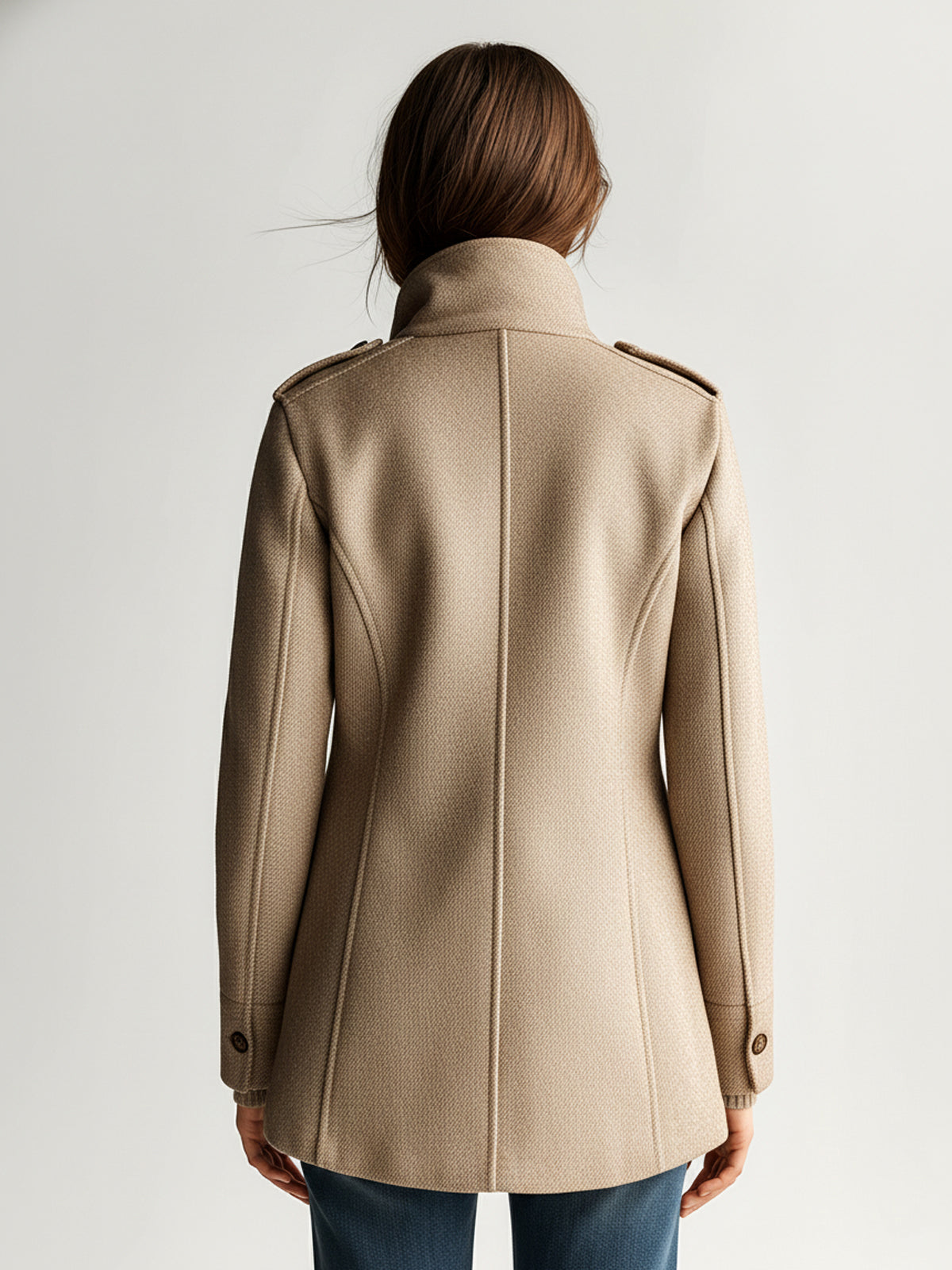Women's Wool-Blend Stand Collar Coat