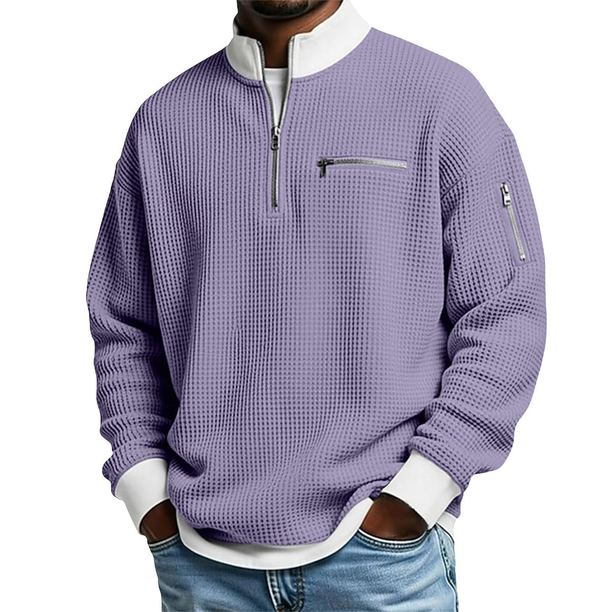 Men's Waffle Knit Quarter-Zip Sweatshirt