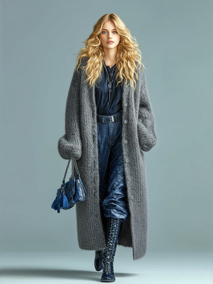 Women's Fuzzy Knit Oversized Longline Cardigan