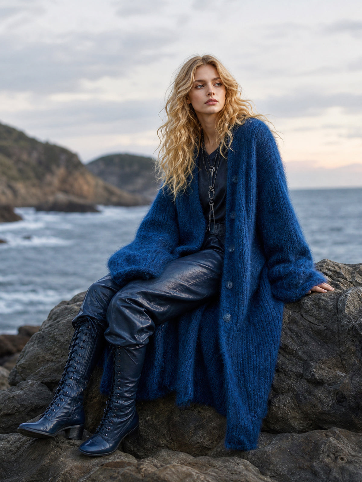 Women's Fuzzy Knit Oversized Longline Cardigan