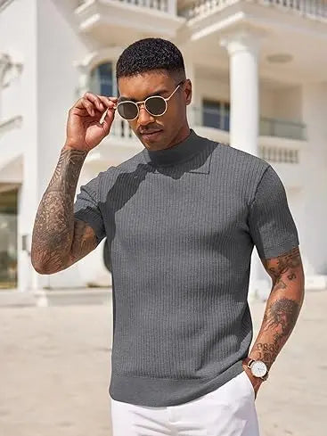 Men's Mock Turtleneck Short Sleeve Sweater