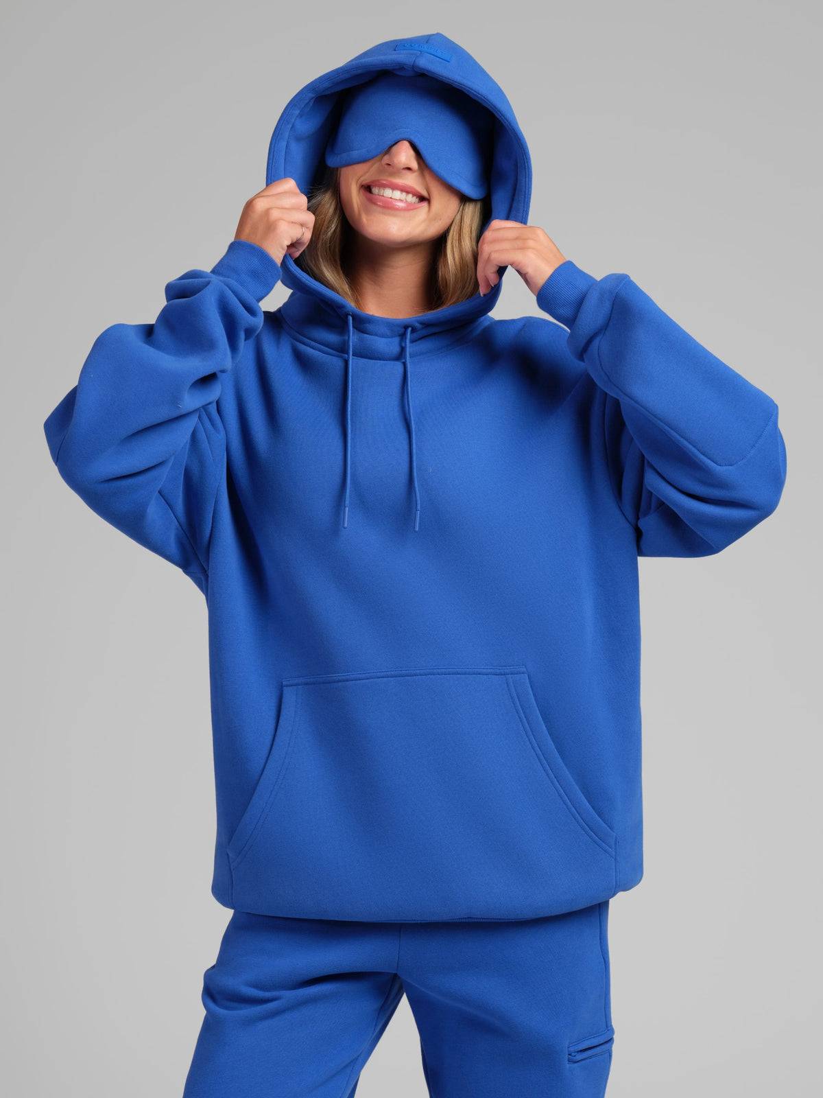 Unisex Fleece Travel Hoodie With Eye Mask