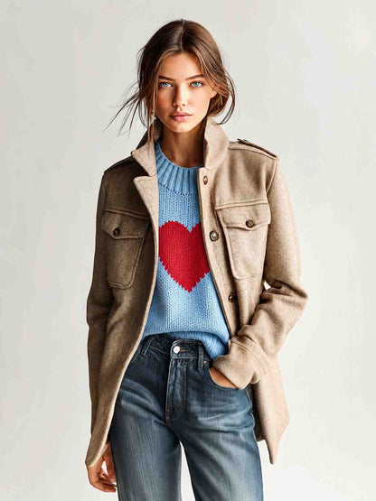 Women's Wool-Blend Stand Collar Coat