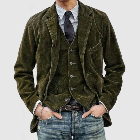 Men's Corduroy Lapel Jacket And Waistcoat Set