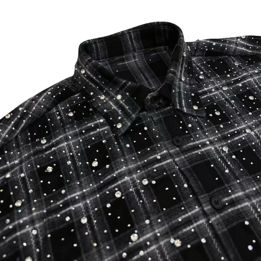 Unisex Rhinestone Plaid Shirt Jacket