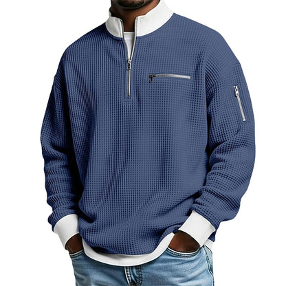 Men's Waffle Knit Quarter-Zip Sweatshirt