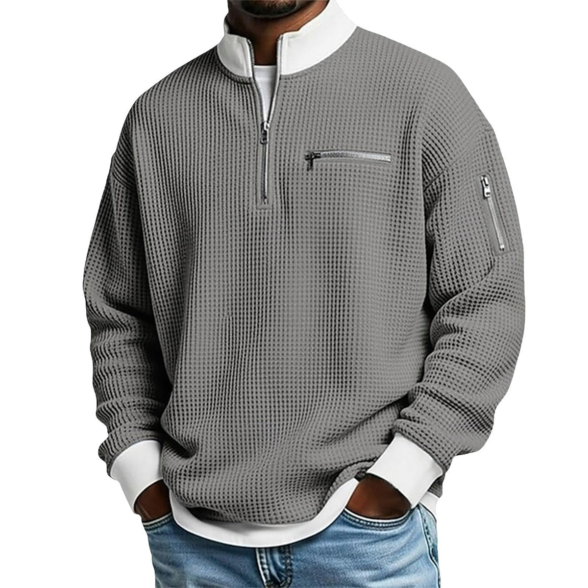 Men's Waffle Knit Quarter-Zip Sweatshirt