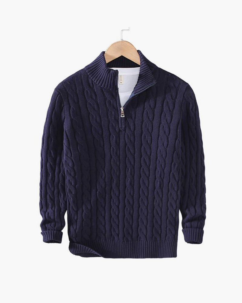 Unisex Cable Knit Half-Zip Sweater