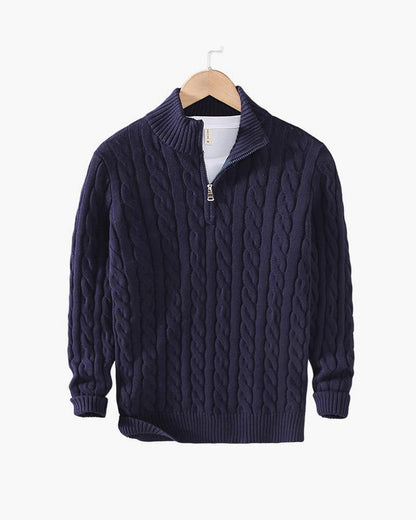 Unisex Cable Knit Half-Zip Sweater