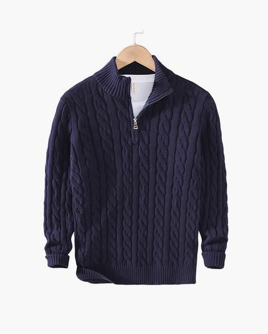Unisex Cable Knit Half-Zip Sweater