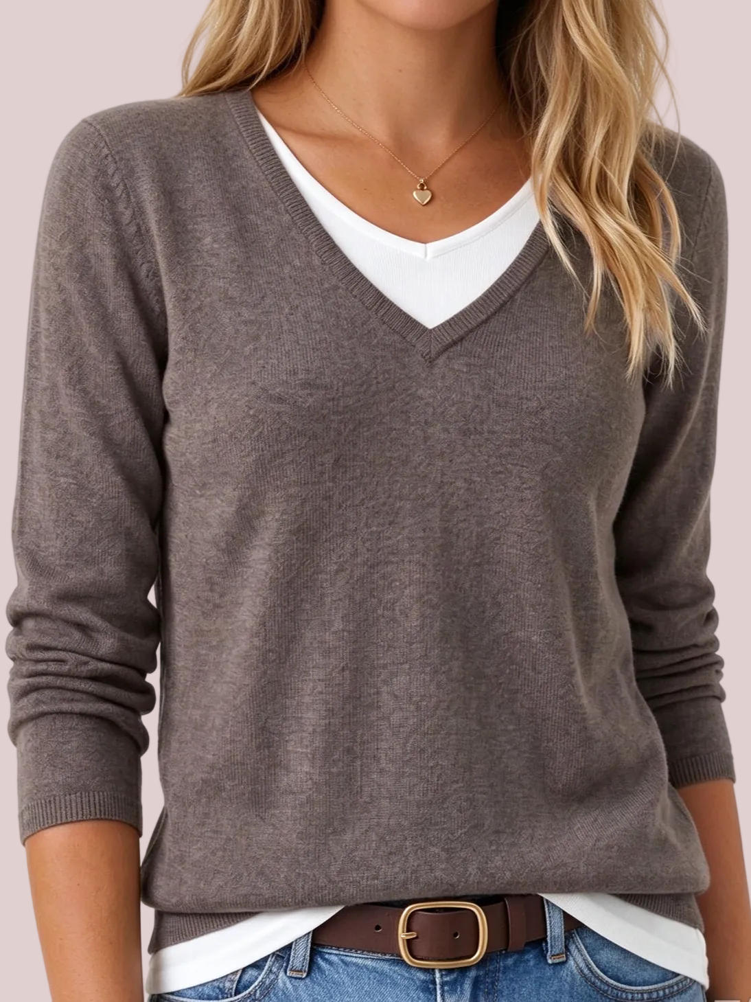 Women's V-Neck Layered-Look Knit Sweater