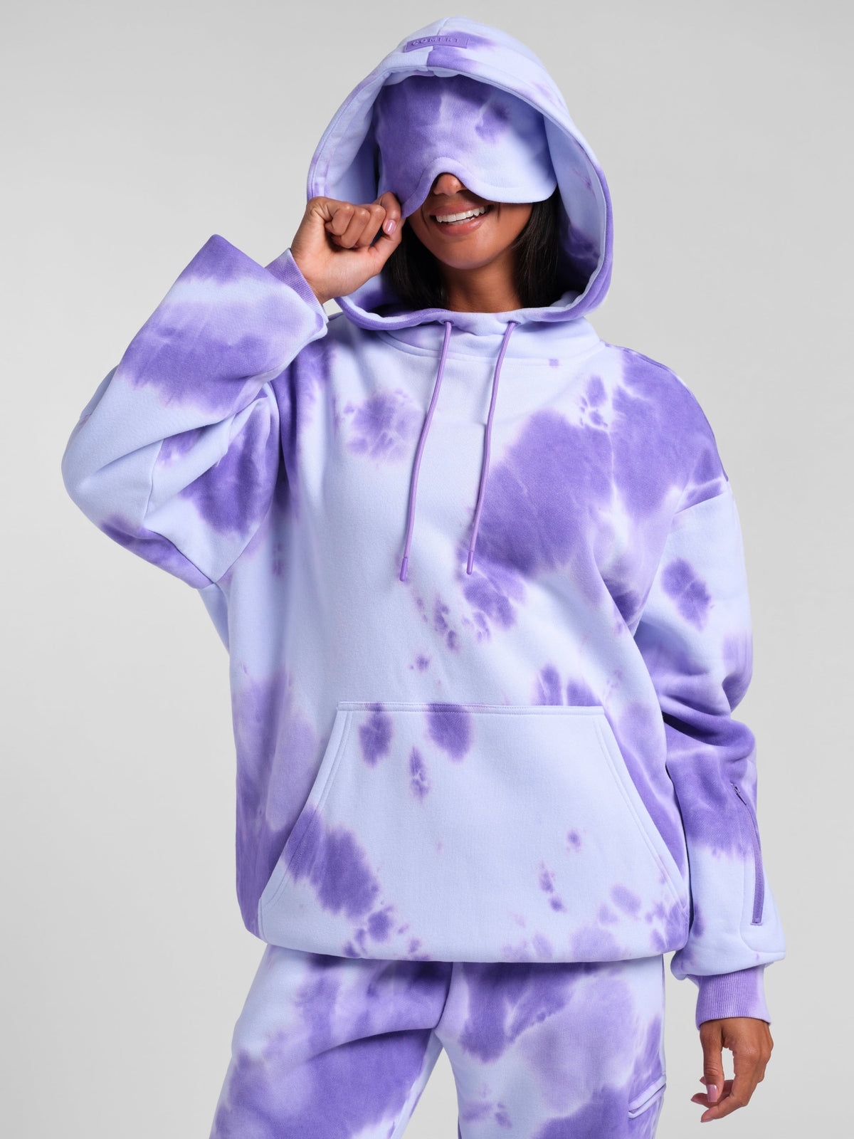 Unisex Fleece Travel Hoodie With Eye Mask