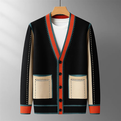 Men's Wool-Blend Contrast Trim Cardigan