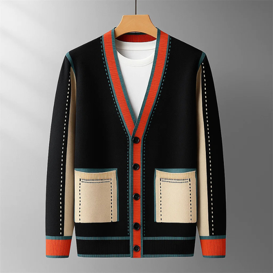Men's Wool-Blend Contrast Trim Cardigan