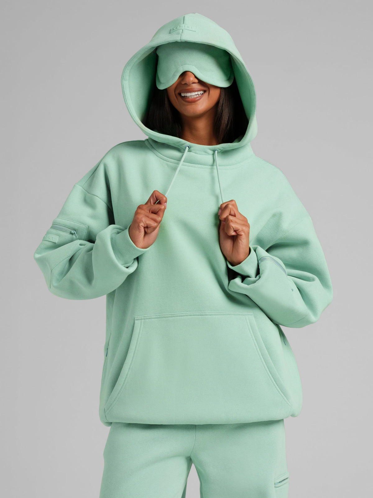 Unisex Fleece Travel Hoodie With Eye Mask