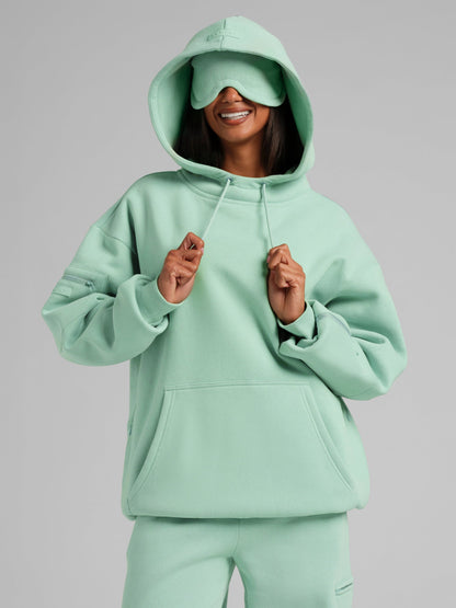Unisex Fleece Travel Hoodie With Eye Mask