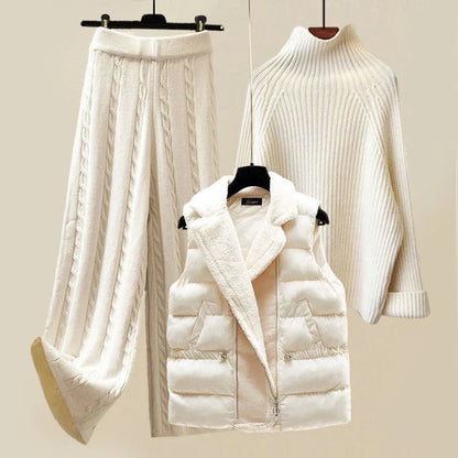 Women's Three-Piece Knit Sweater, Vest & Pants Set