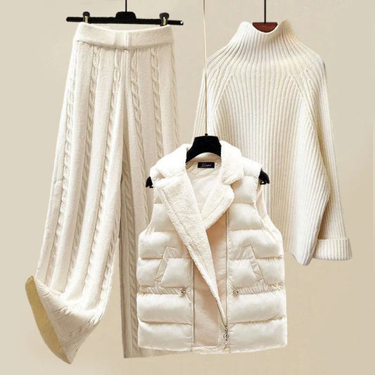 Women's Three-Piece Knit Sweater, Vest & Pants Set