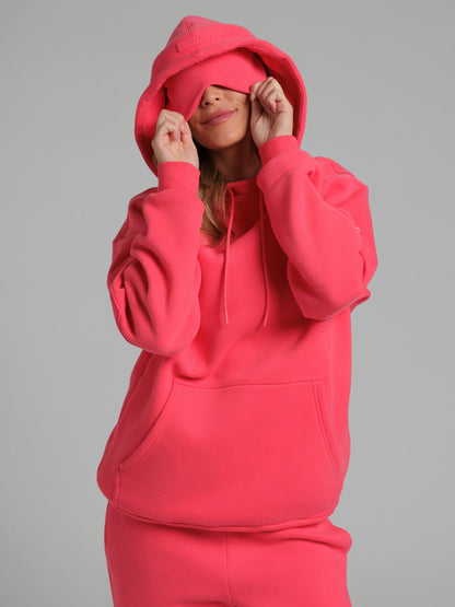 Unisex Fleece Travel Hoodie With Eye Mask