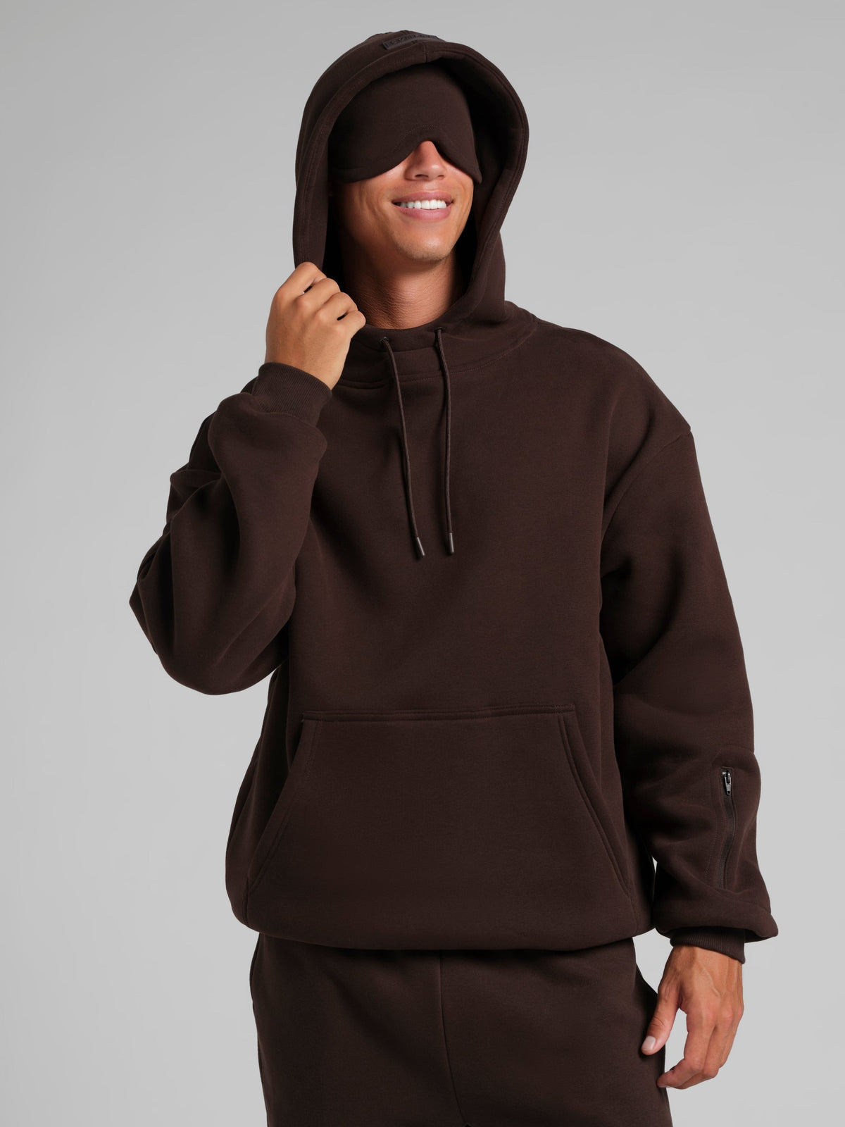 Unisex Fleece Travel Hoodie With Eye Mask