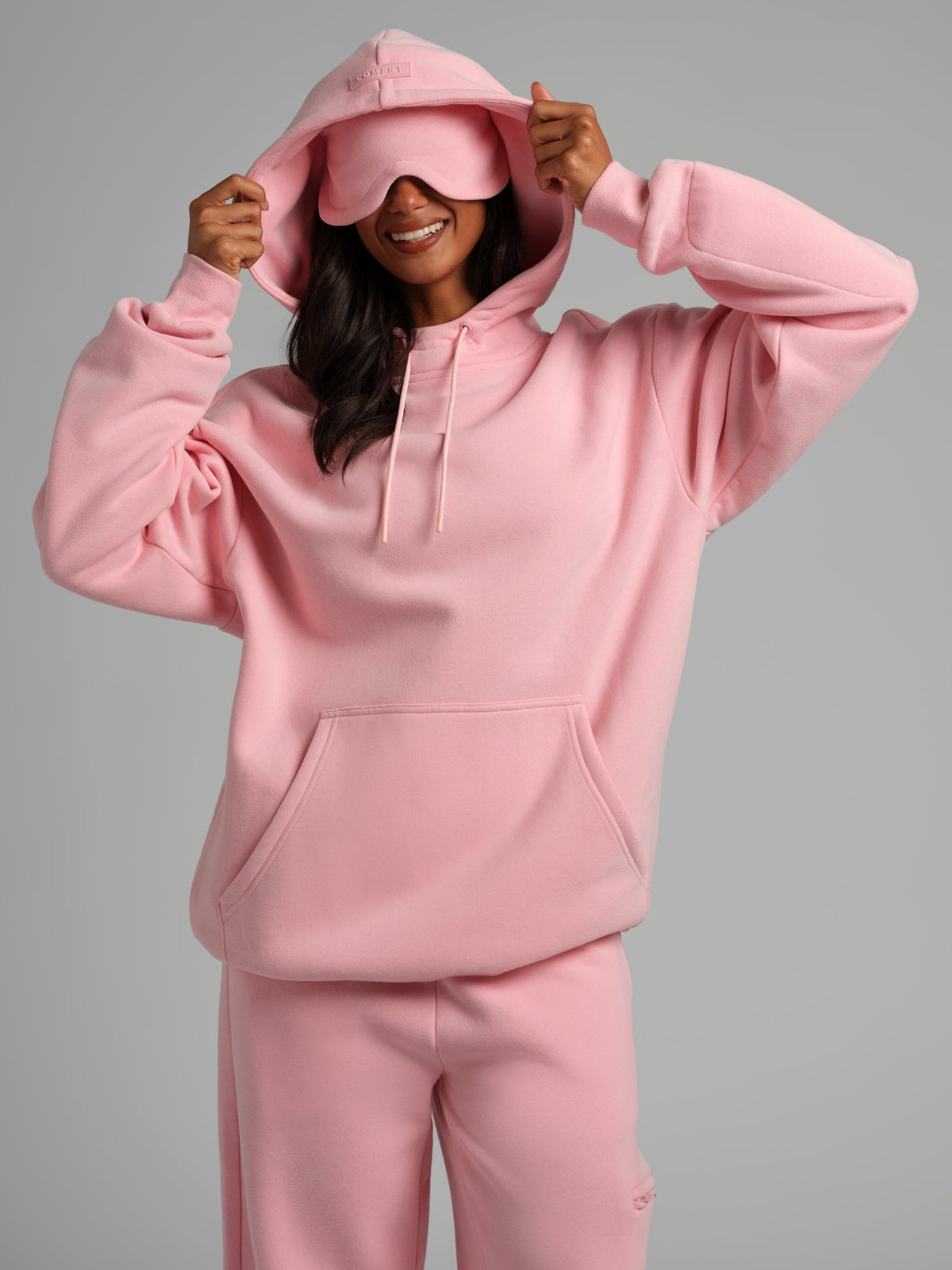 Unisex Fleece Travel Hoodie With Eye Mask