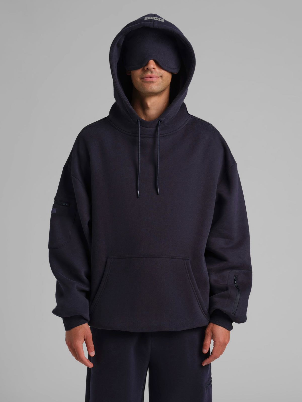 Unisex Fleece Travel Hoodie With Eye Mask