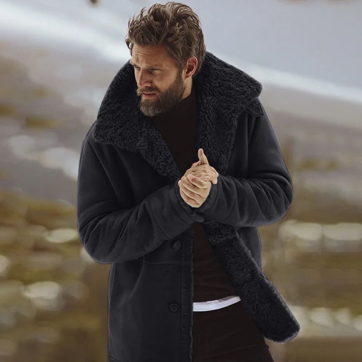 Men's Shearling-Lined Overcoat