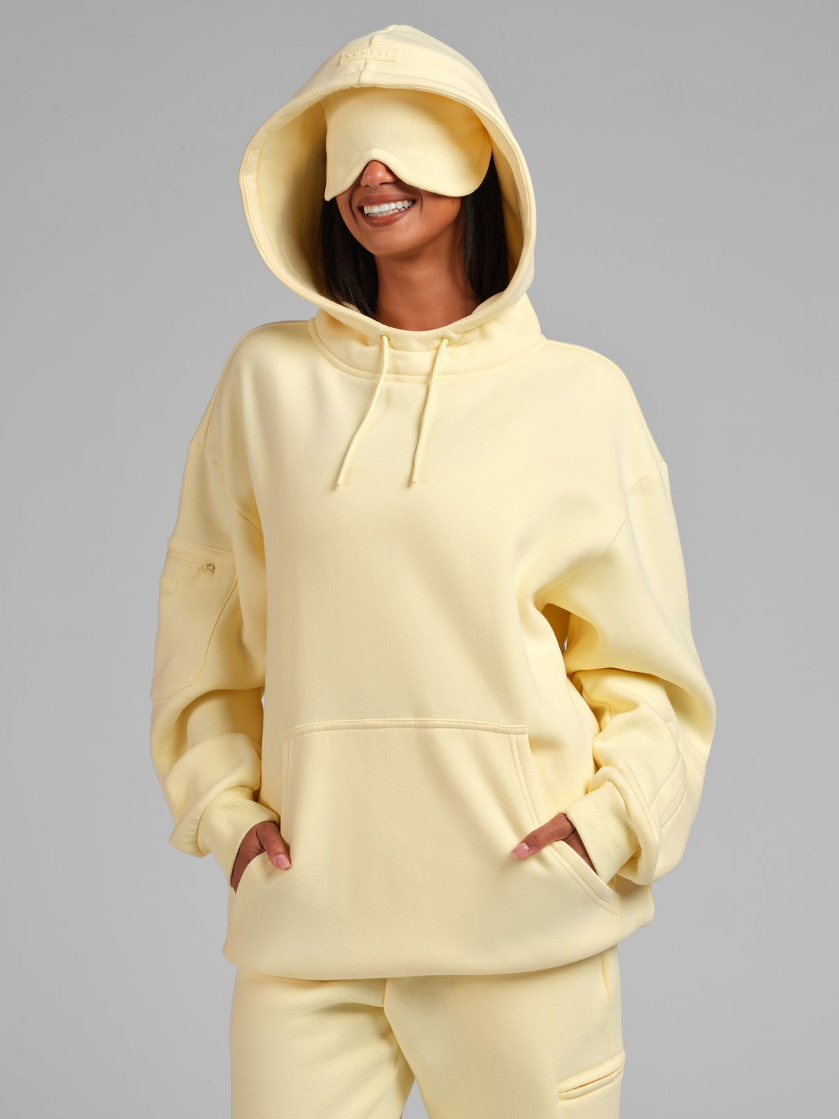 Unisex Fleece Travel Hoodie With Eye Mask