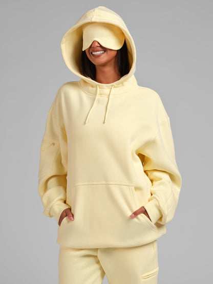 Unisex Fleece Travel Hoodie With Eye Mask