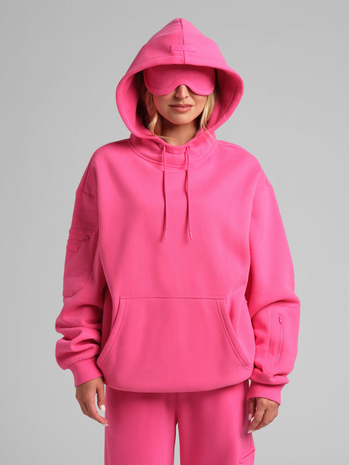 Unisex Fleece Travel Hoodie With Eye Mask