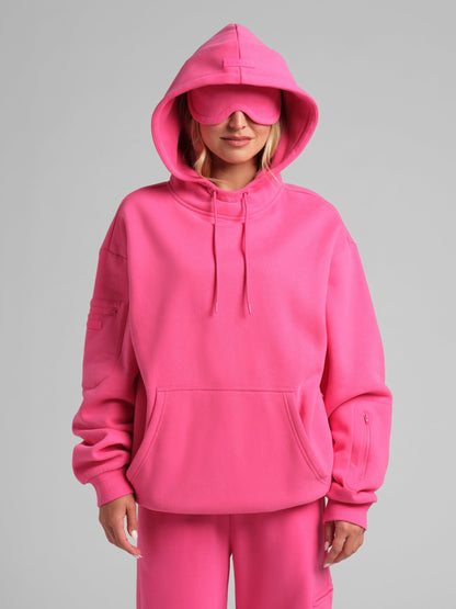Unisex Fleece Travel Hoodie With Eye Mask