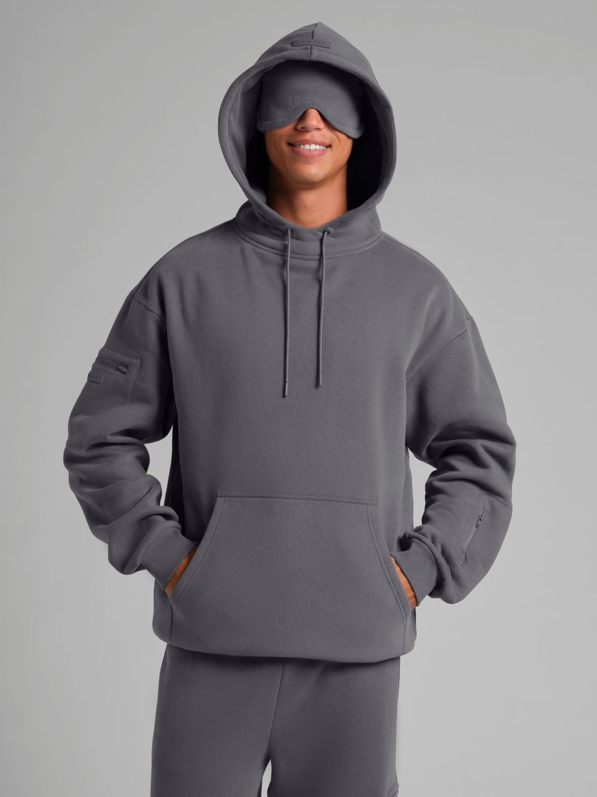 Unisex Fleece Travel Hoodie With Eye Mask