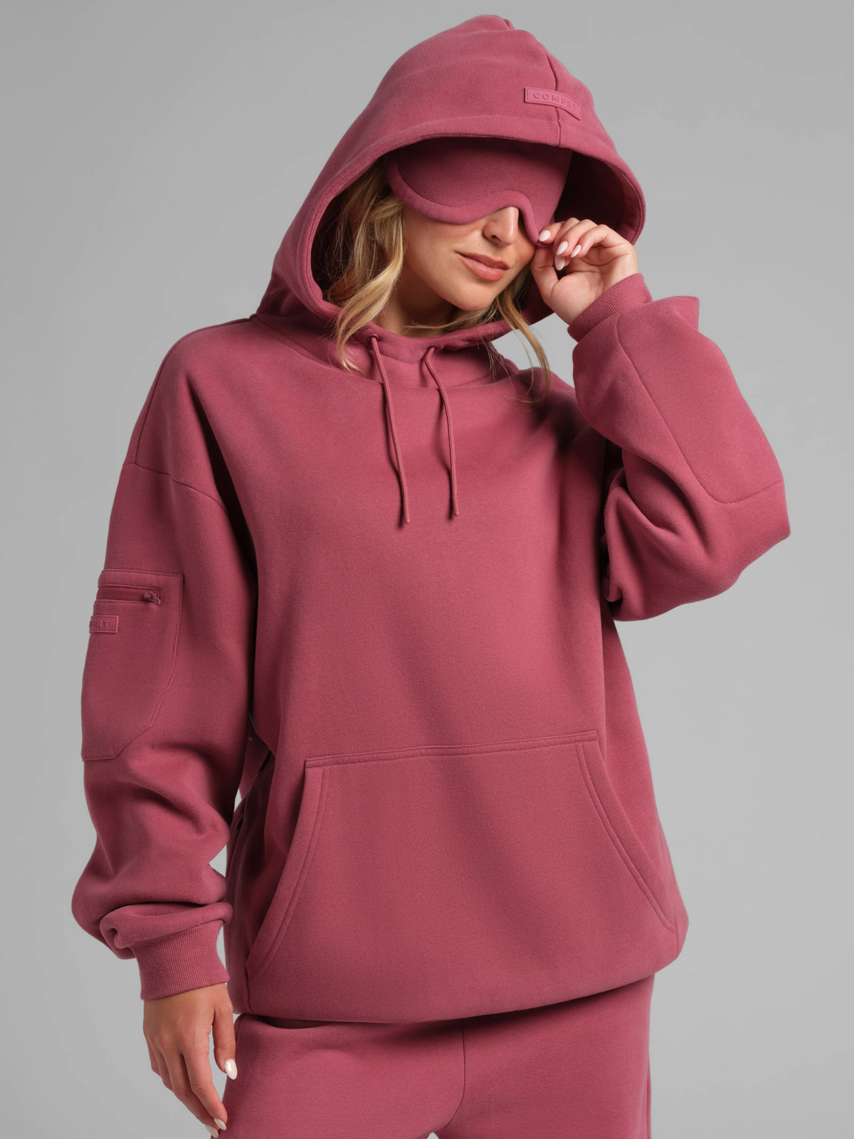 Unisex Fleece Travel Hoodie With Eye Mask
