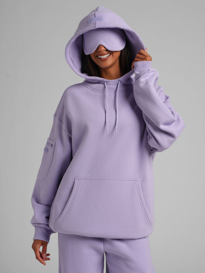 Unisex Fleece Travel Hoodie With Eye Mask