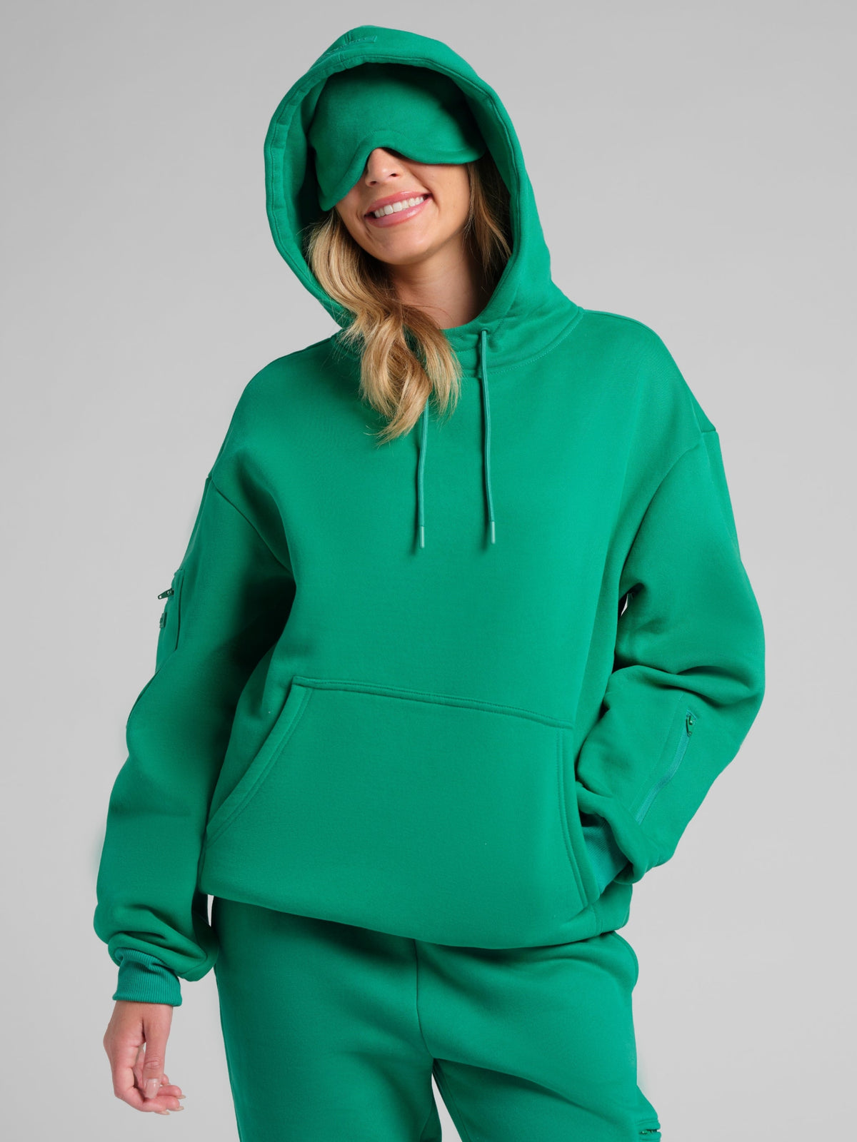 Unisex Fleece Travel Hoodie With Eye Mask