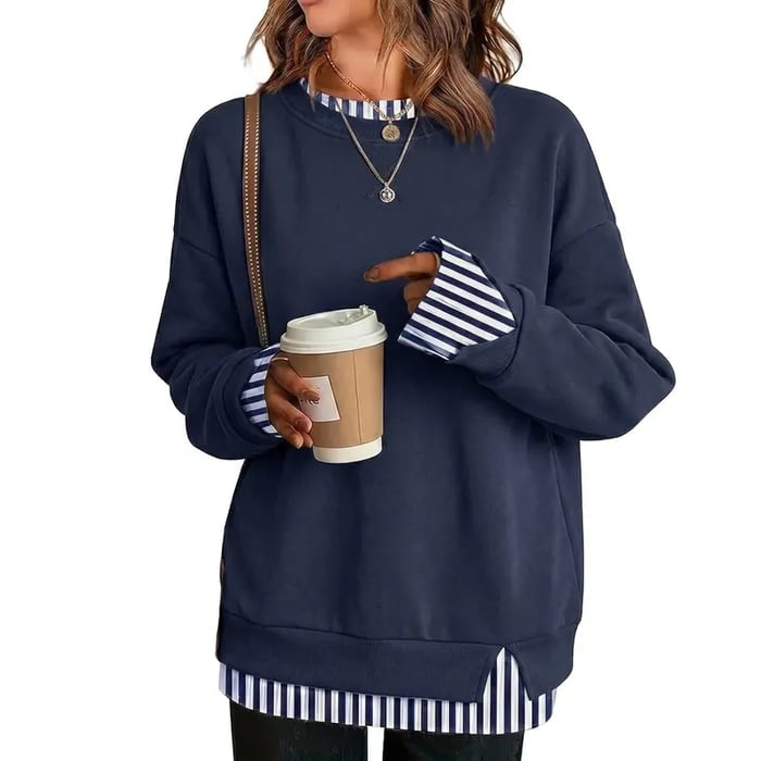 Women's Ribbed-Panel Layered-Look Sweatshirt
