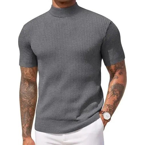 Men's Mock Turtleneck Short Sleeve Sweater