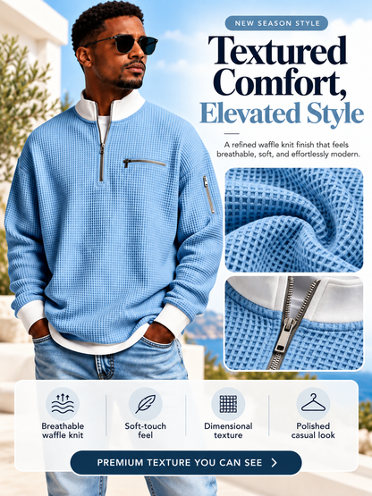 Men's Waffle Knit Quarter-Zip Sweatshirt