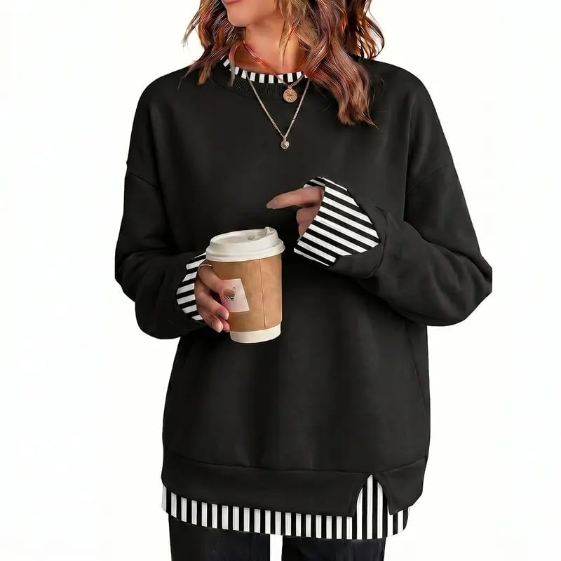 Women's Ribbed-Panel Layered-Look Sweatshirt