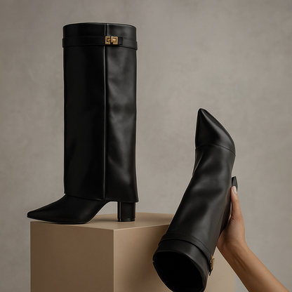 Women's Leather Pointed-Toe Heeled Boots