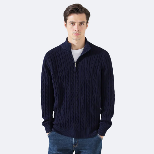 Unisex Cable Knit Half-Zip Sweater