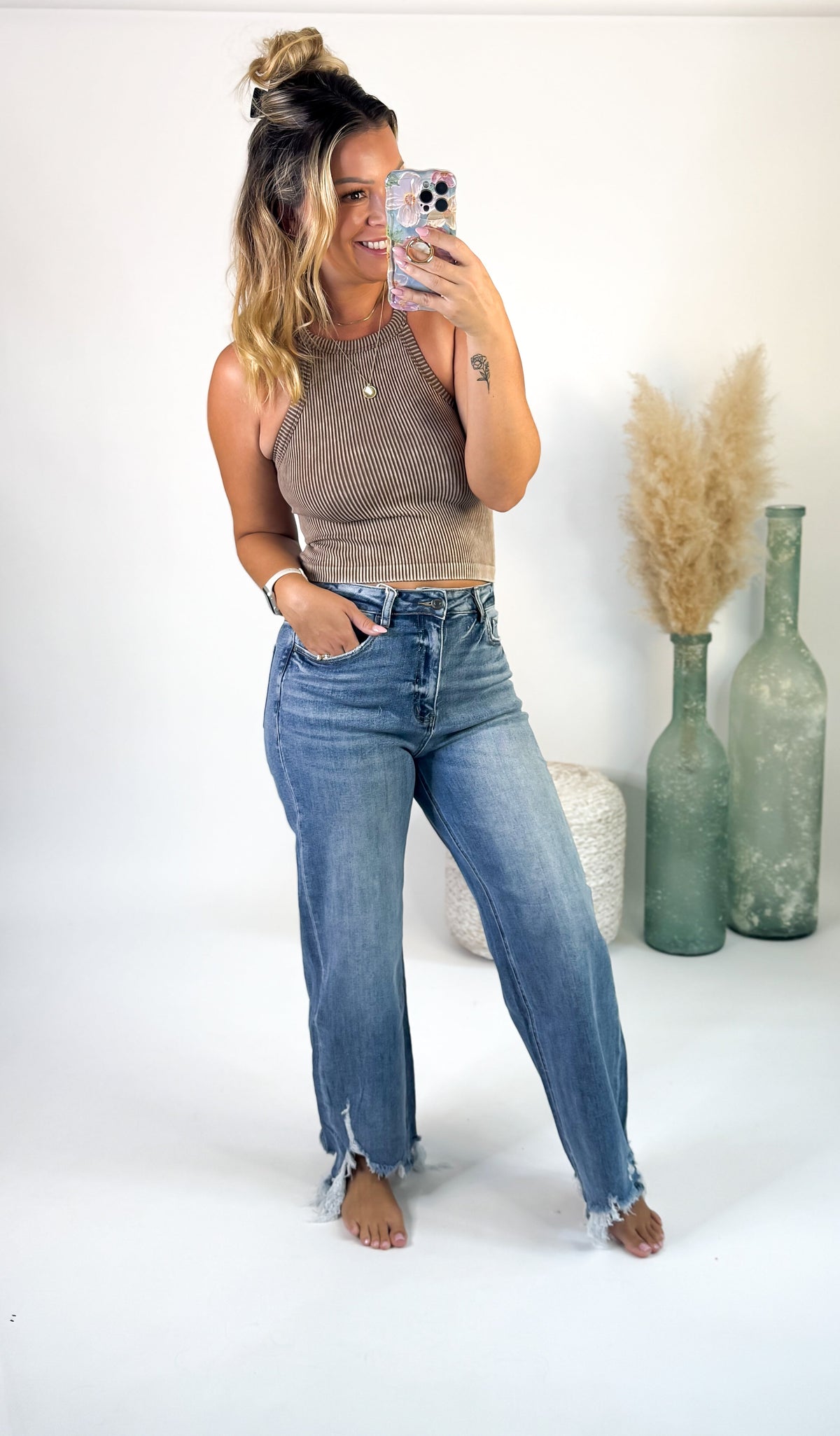 Women's Distressed High-Rise Straight-Leg Jeans