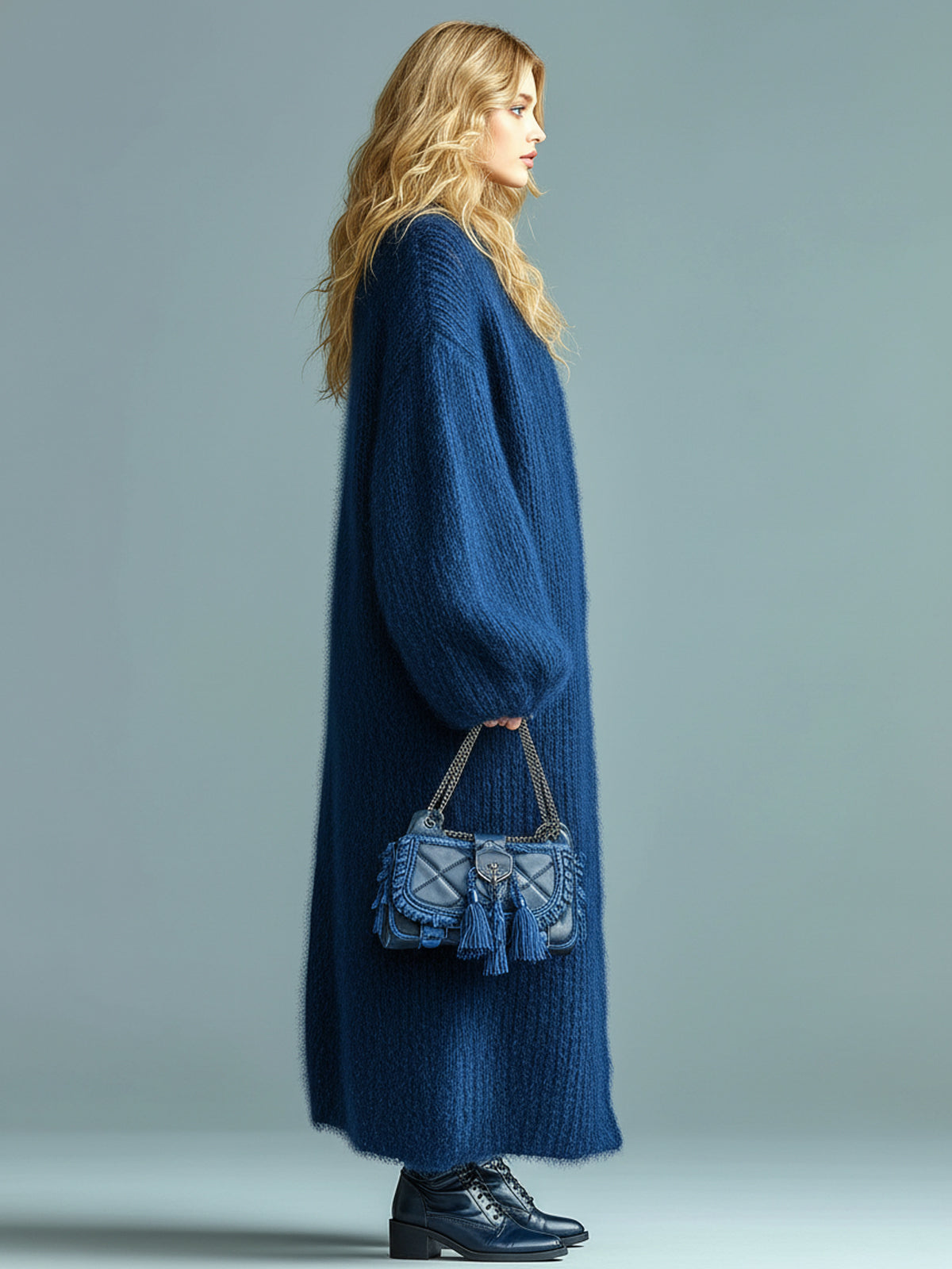 Women's Fuzzy Knit Oversized Longline Cardigan