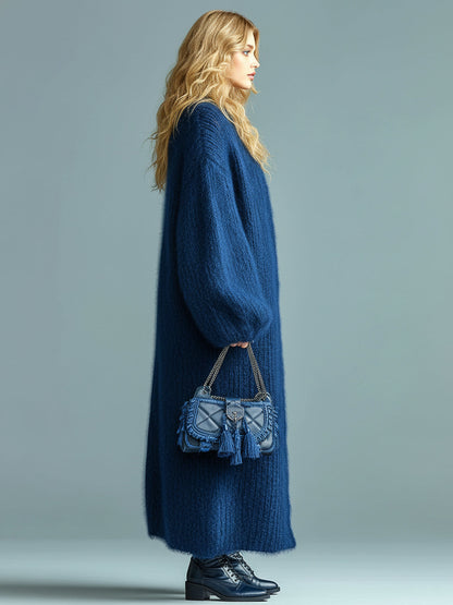 Women's Fuzzy Knit Oversized Longline Cardigan