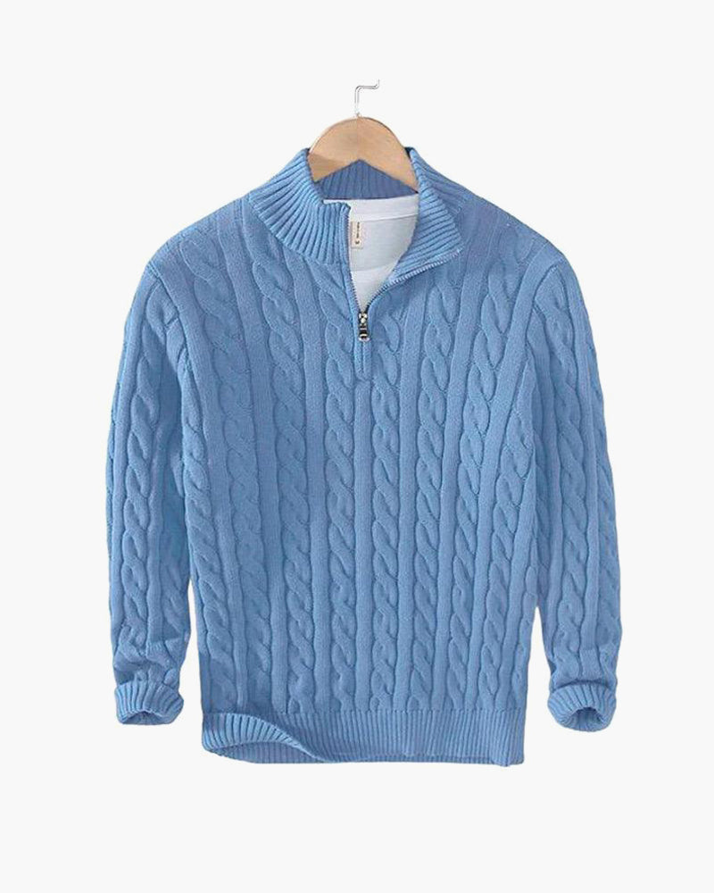 Unisex Cable Knit Half-Zip Sweater